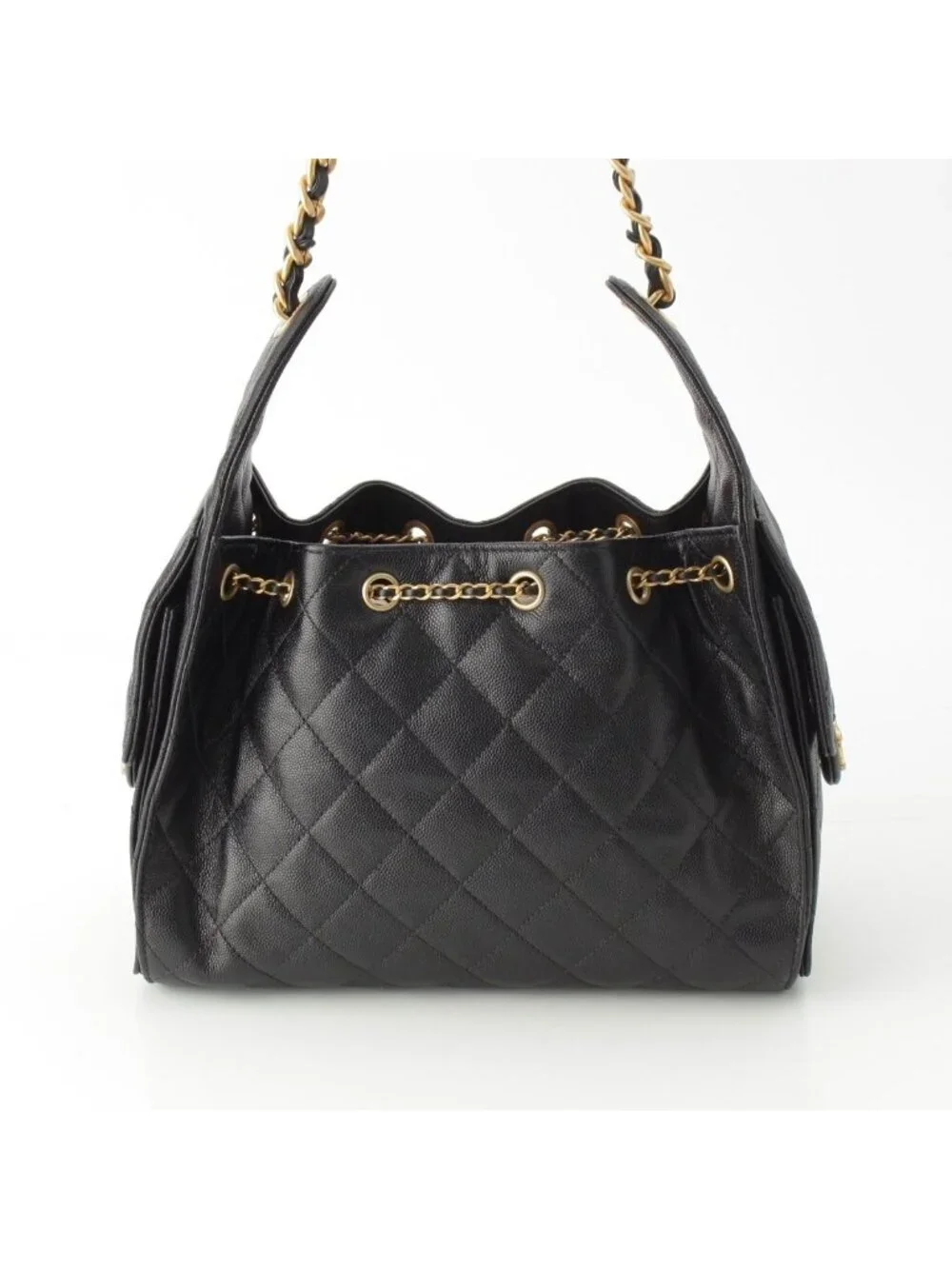 Chanel 25 Small Caviar Leather Chain Shoulder Bag Black